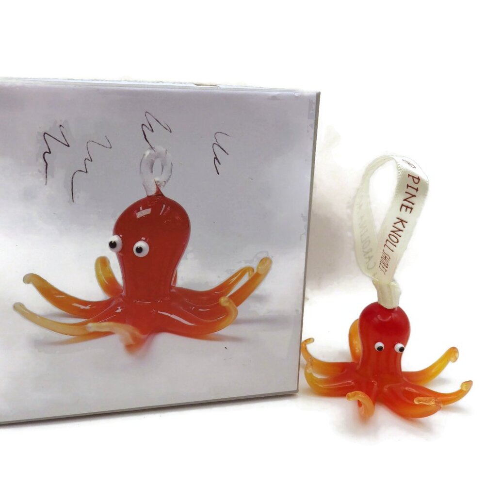 Hand Crafted Glass Octopus Ornament Mint in Box/ North Carolina Aquarium